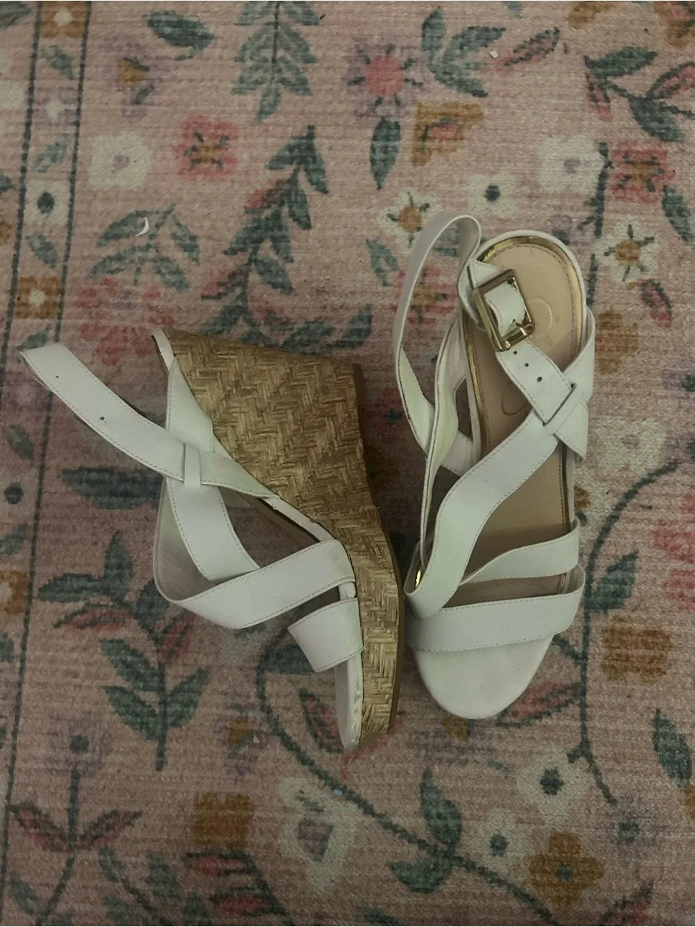 Jessica Simpson Cream Woven Wedge Sandals with Ankle Buckle